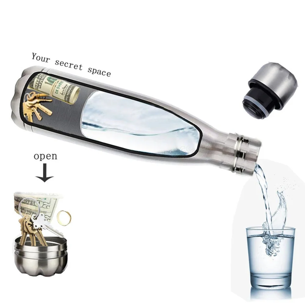 

Stainless Steel Diversion Water Bottle 750ml Tumbler Food Grade Smell Proof Bag Bottom Unscrews To Store Cycling Sport Bottle