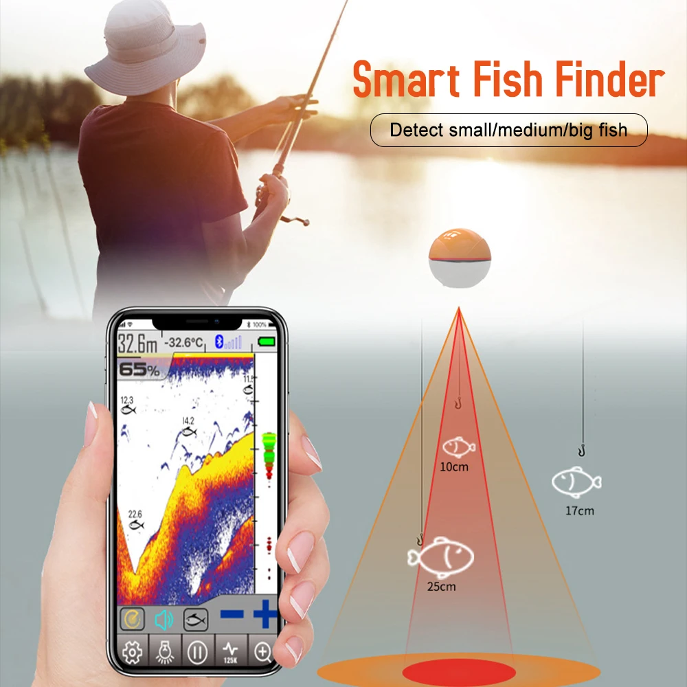 

Wireless BT Smart Fish Finder Built-in Fish Lure Light Portable Sonar Fishfinder for Kayak Boat Fishing Ice Fishing