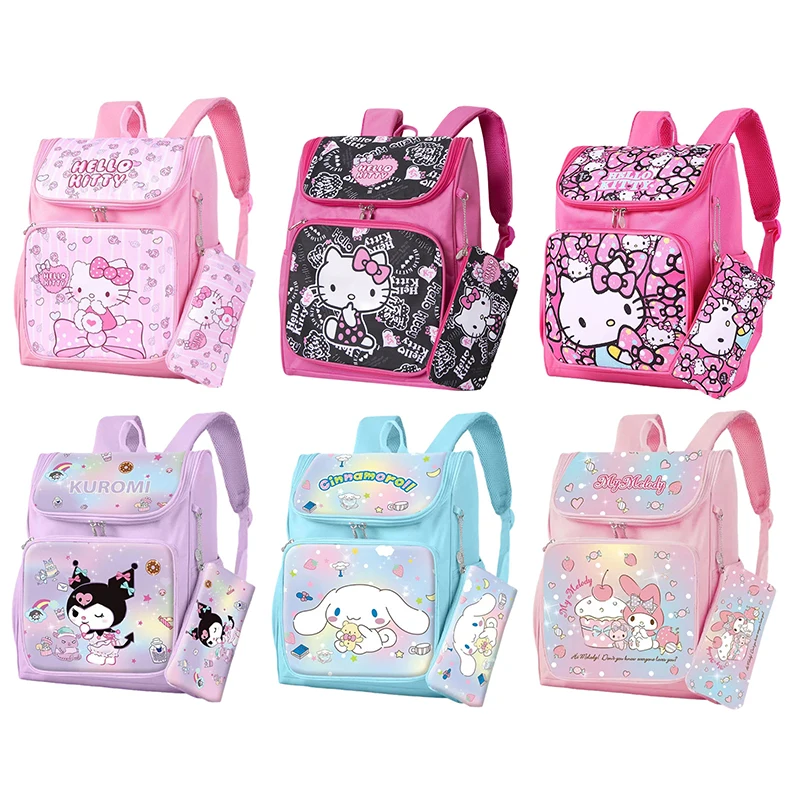 

2pcs/Set Sanrio Hello Kitty School Bag Kuromi My Melody Series Storage Cartoon Student Backpack With Pencil Case Campus Handbag