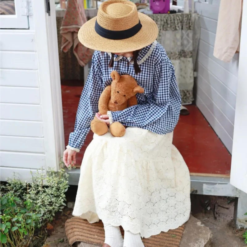 Johnature весенняя новинка милый женский литературный кукольный воротник клетчатая