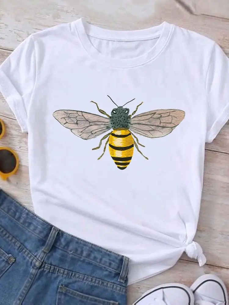 

Футболка женская с принтом пчелы и акварелью, модный топ с графическим принтом 90-х, одежда с коротким рукавом, на лето
