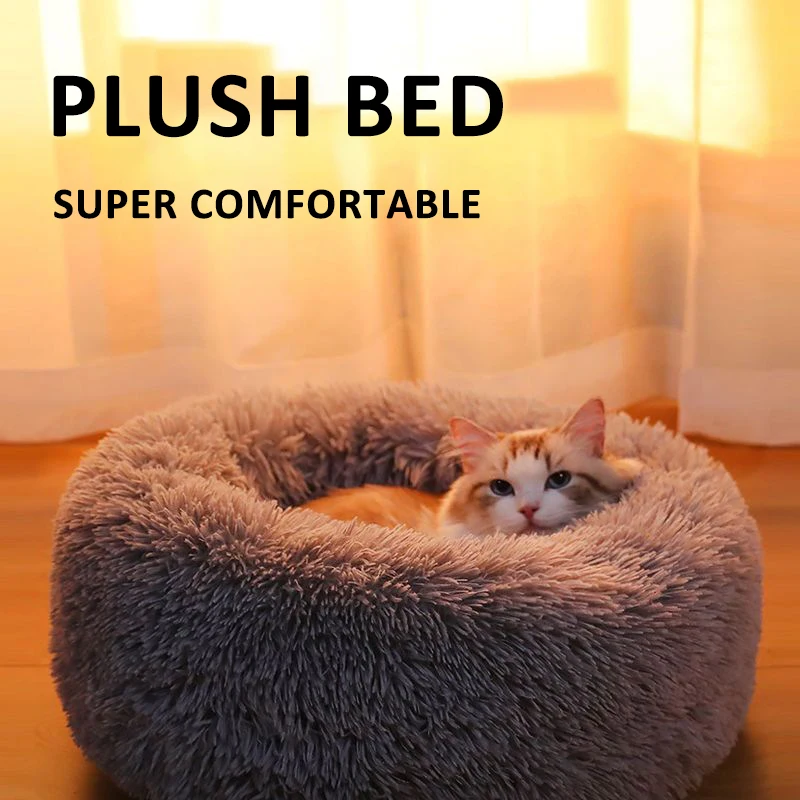 

Кровать для кошек и собак, длинный плюшевый коврик для кошек, моющиеся коврики для сна для домашних животных, круглая подушка, кровать для щенков, котят, пончиков, удобные принадлежности для домашних животных