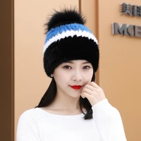 high quality mink woven hat female winter outdoor sports fashion fur sun hat warm mink thickened fox fur ear protection hat