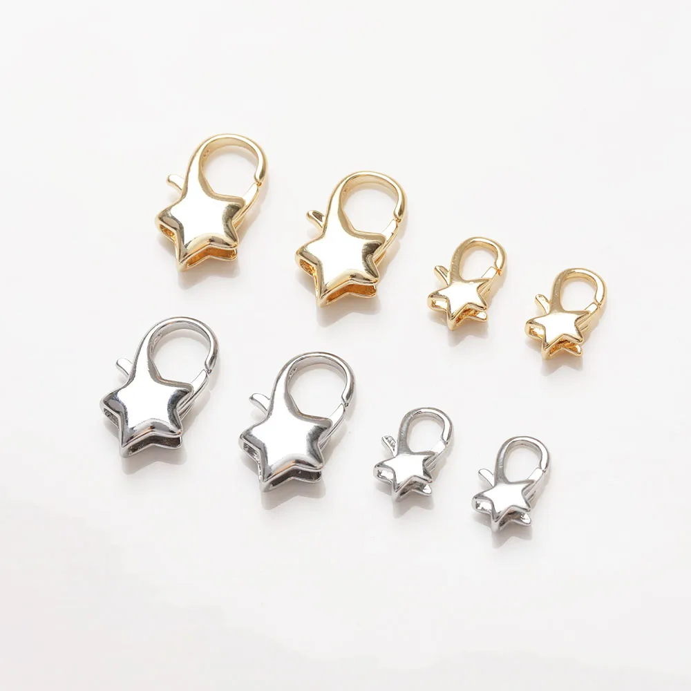 4 штуки звездных карабинов для создания украшений, запасные детали для браслетов, латунные, покрытые золотом 14 карат, DIY аксессуары.