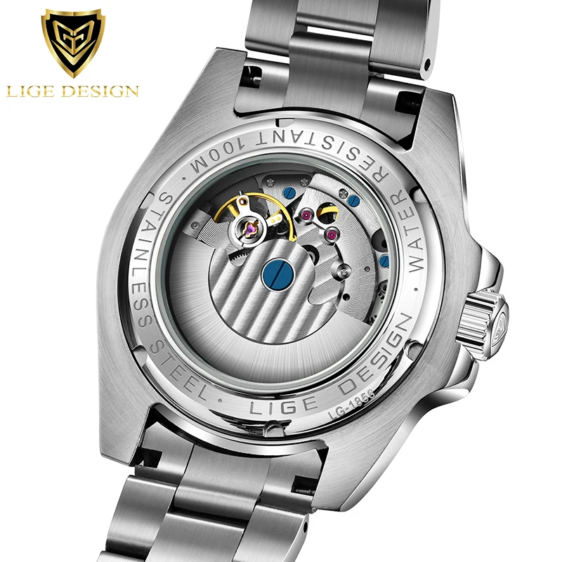 LIGE Mechanical Watch 10Bar Waterproof Watches Luxury Fashion Diver Watch Men Automatic Tourbillon Fashion Stainless Steel Clock