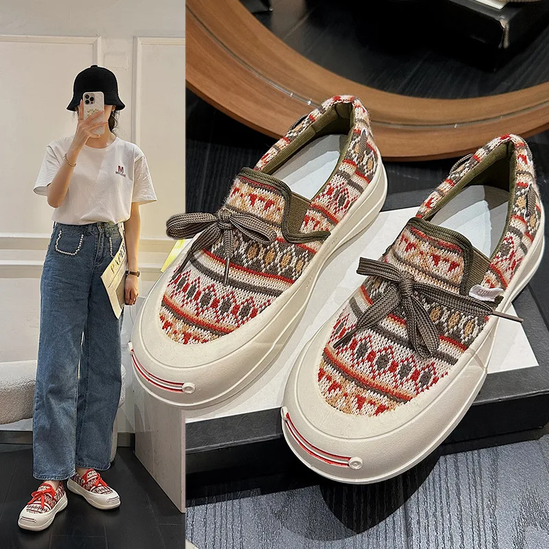 Opening Smile Women's Shoes 2023 Spring/Summer New Canvas Shoes Women's Breathable Thick Sole Matsutake Casual Board Shoes Women