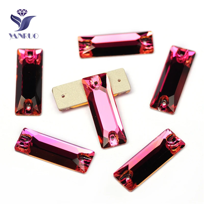 YANRUO 3255 All Sizes Fuchsia Strass Sew On Glass Crystal Flatback Sewing Loose Rhinestone Cosmic Baguette |