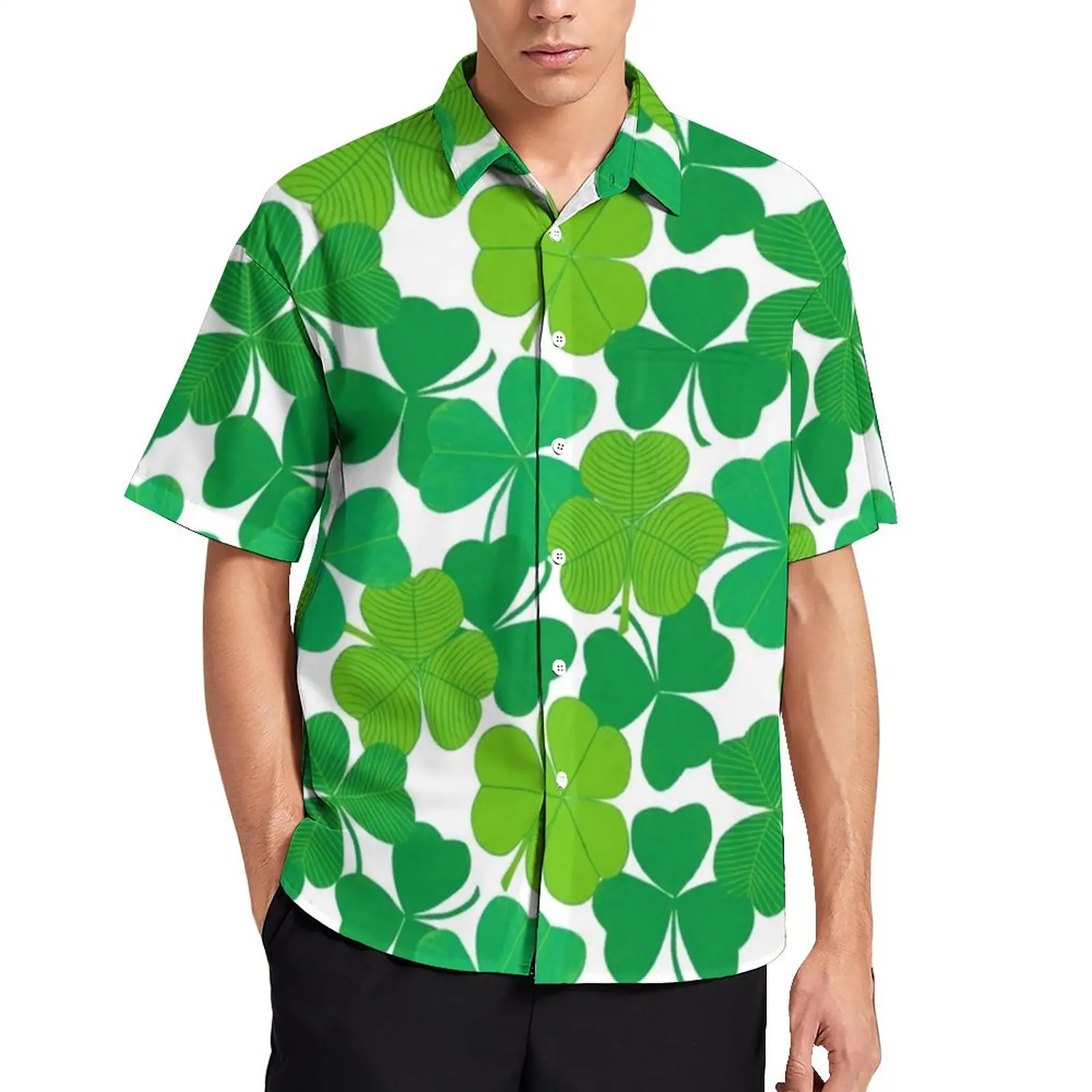 

Shamrock Print Casual Shirt Celebrate St Patricks Day Vacation Loose Shirt Hawaiian Retro Blouses Graphic Oversized Clothing