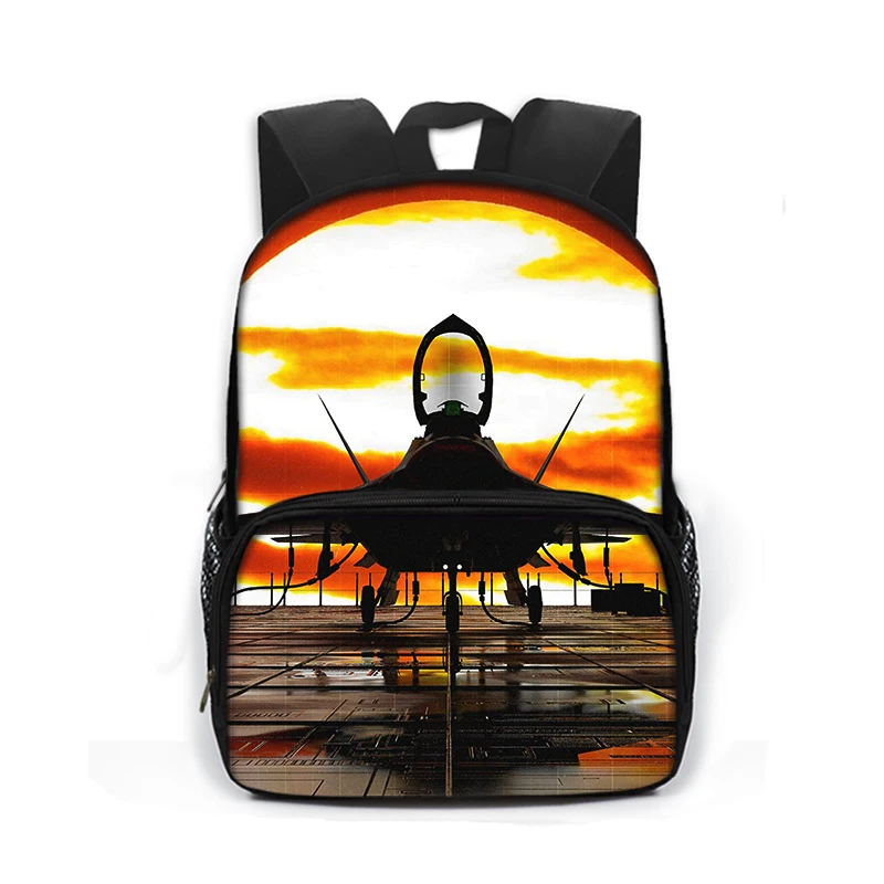 13 Inch Tank Aircraft Carrier Fighter Plane Children School Bags Kids Kindergarten Backpack Boys Girls Schoolbags Baby Book Bag