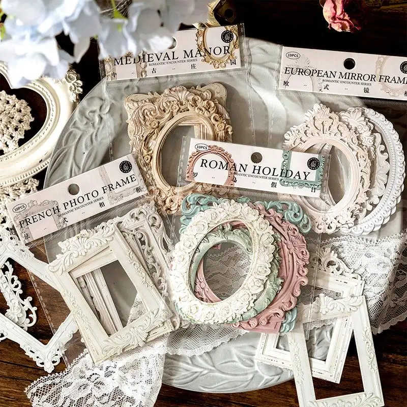 10/20Pcs Hollow Embossed Photo Frame Material Paper Journal Scrapbooking Vintage Border Decorative DIY Craft Cardstock Paper