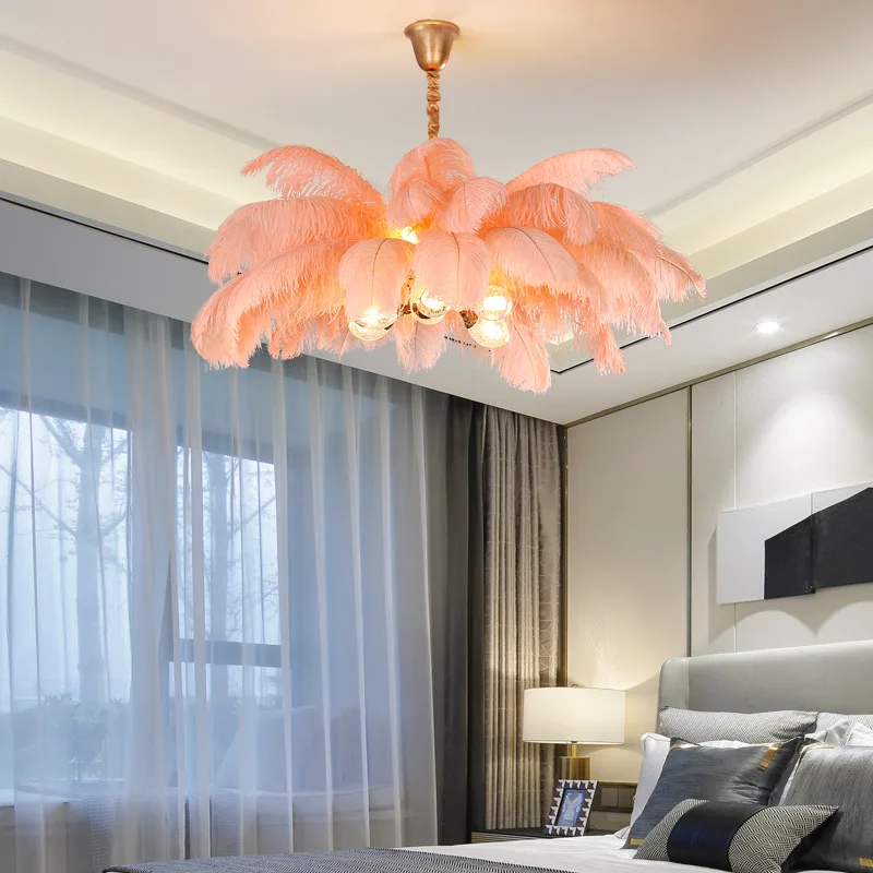 

Nordic Ostrich Feather LED Chandelier Romantic Pendant lamp Bedroom Hanglamp Restaurant Lighting Household Deco Light Fixtures