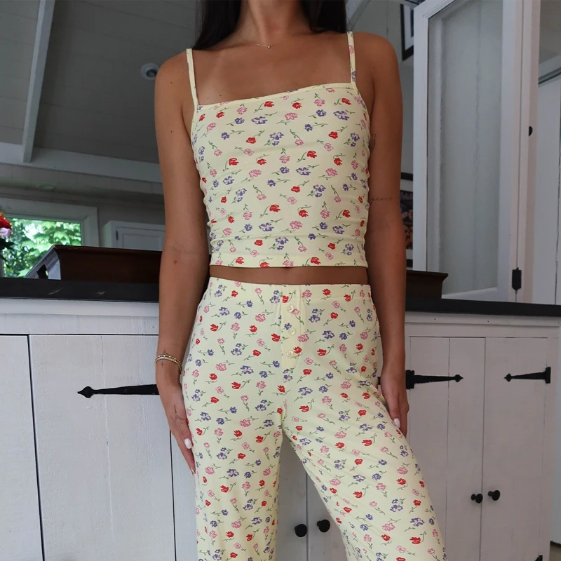 Комплект для отдыха из 2 предметов с винтажным графическим принтом летняя майка