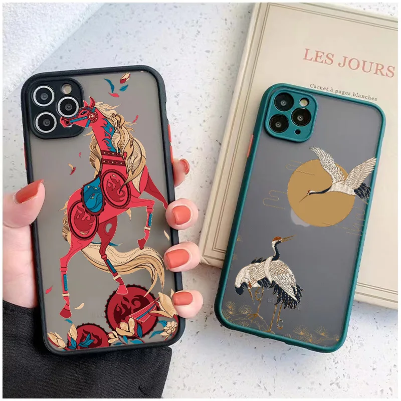

Auspicious Phone Case For iPhone 14 13 12 11 Pro X XR XS Max 7 8 Plus SE202 13 Pro Max Contrast Color Frame Hard Protective Case