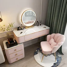 Nordic Light Luxury Slate Dressing Table LED Smart Mirror Multifunctional Storage Storage Cabinet Comoda Pra Quarto Decoration