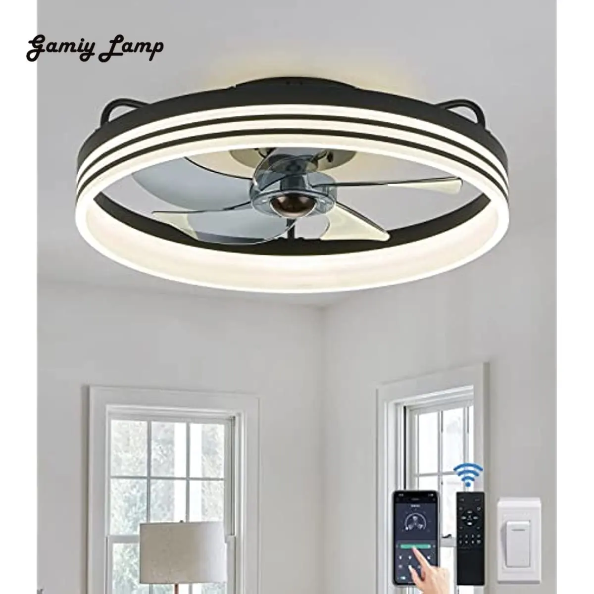 

Nordic Circle LED Ceiling Fan Lamps Modern Fixtures For Dining Living Room Bedroom Study Home Indoor Decoration Remote Control