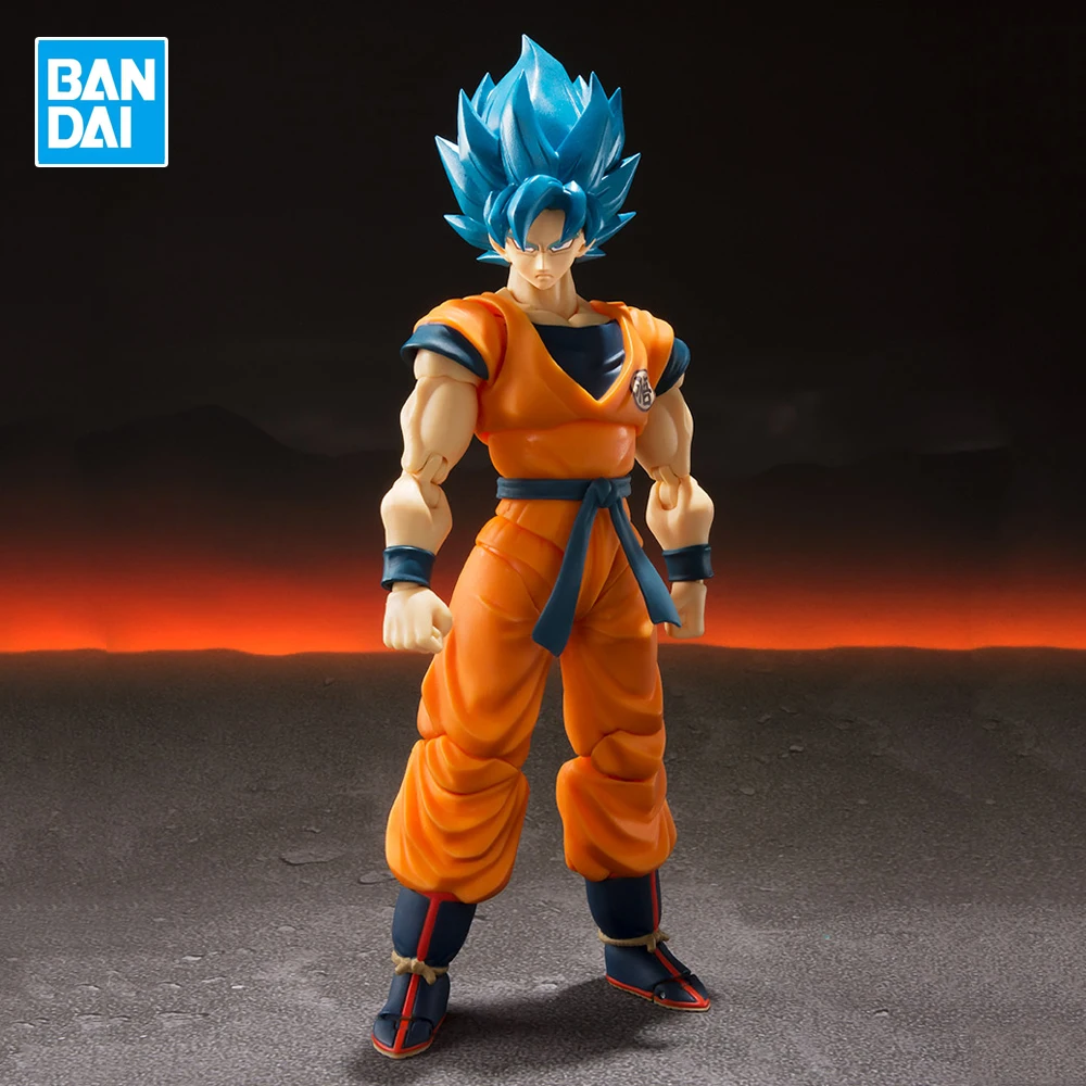 BANDAI SHF Original Dragon Ball Super Son Goku Blue Hair Action Figure Toys Theater Edition Anime Collection Figurine Model Toys