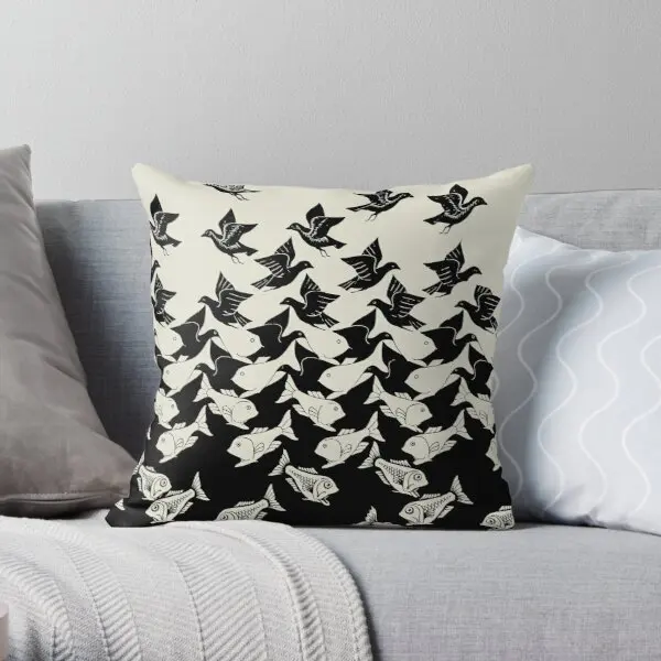 

Fish And Birds Art Deco Tessellation Printing Throw Pillow Cover Anime Comfort Wedding Car Decor Office Pillows not include