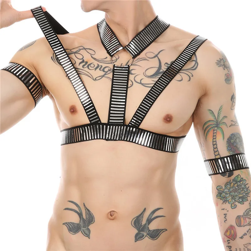 

Sexy Mens Body Chest Harness Underwear Bondage Stage Shoulder Belt Arm Strap Male Elastic Stretch Erotic Tops Costume Clubwear