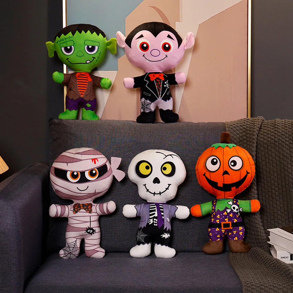

Halloween Skeleton Skull Mummy Vampire Pumpkin Green Giant Party Plush Toys Home Decor Haunted House Horror Props Ornament Dolls