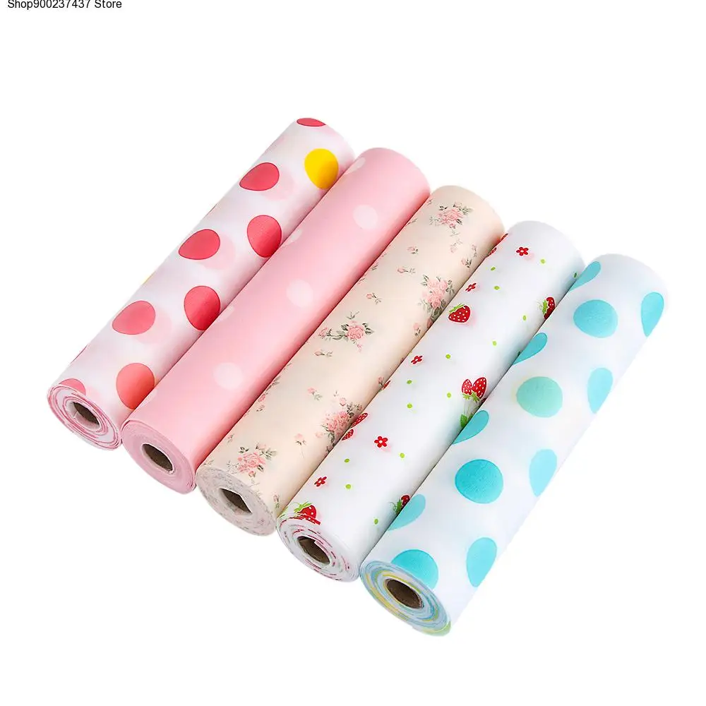 

5 styles 300*30cm Printed Floral Cabinet Drawer Dots Shelf Paper Liner Table Mat Non-Slip table cloth waterproof