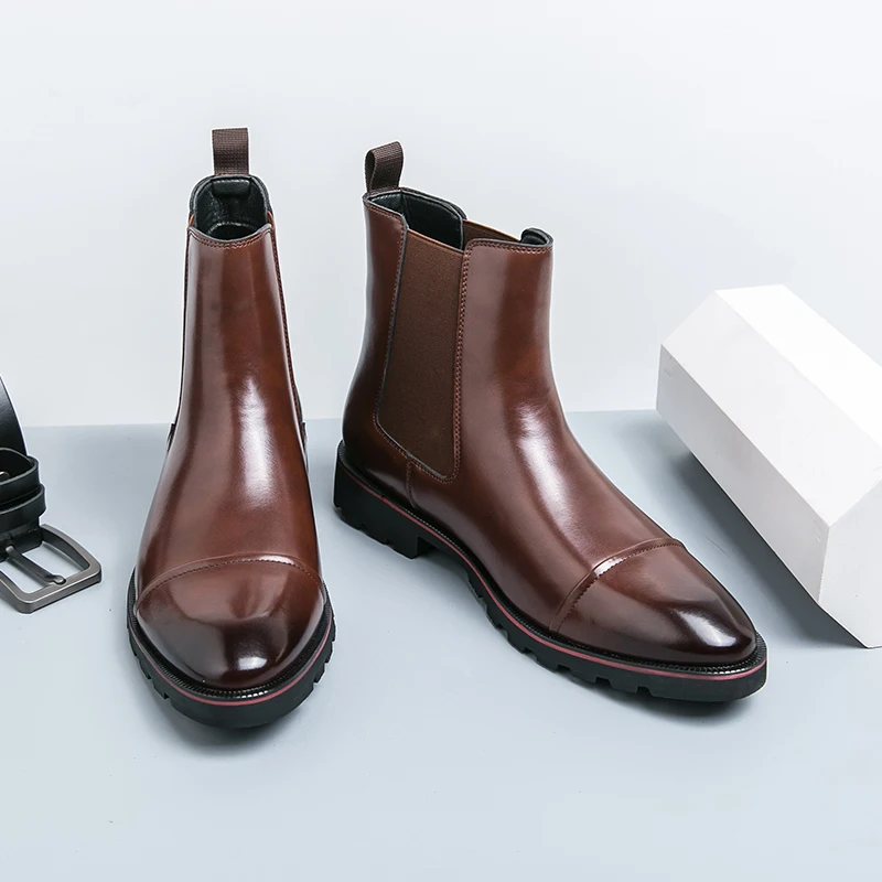 Классические мужские ботинки зимняя кожаная обувь осенние деловые челси