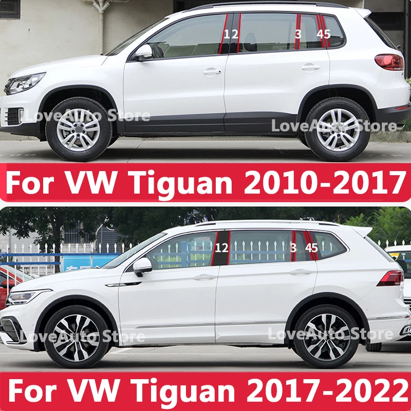 

Для Volkswagen Tiguan MK1 MK2 2010-2022, центральная колонка автомобильного окна B C, крышка столба, отделка, молдинги, наклейка, аксессуары для рамы