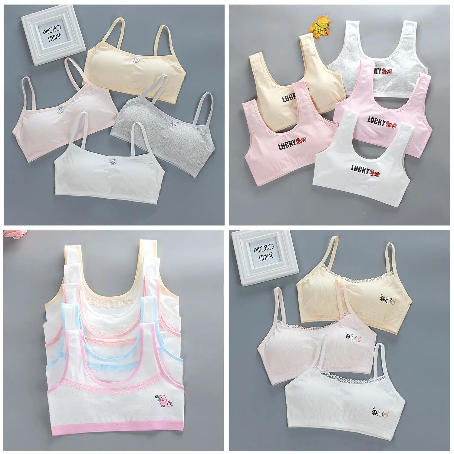 

3pcs/set Young Girls Solid Soft Cotton Bra Puberty Teenage Breathable Underwear Sport Training Bras 8-14Years