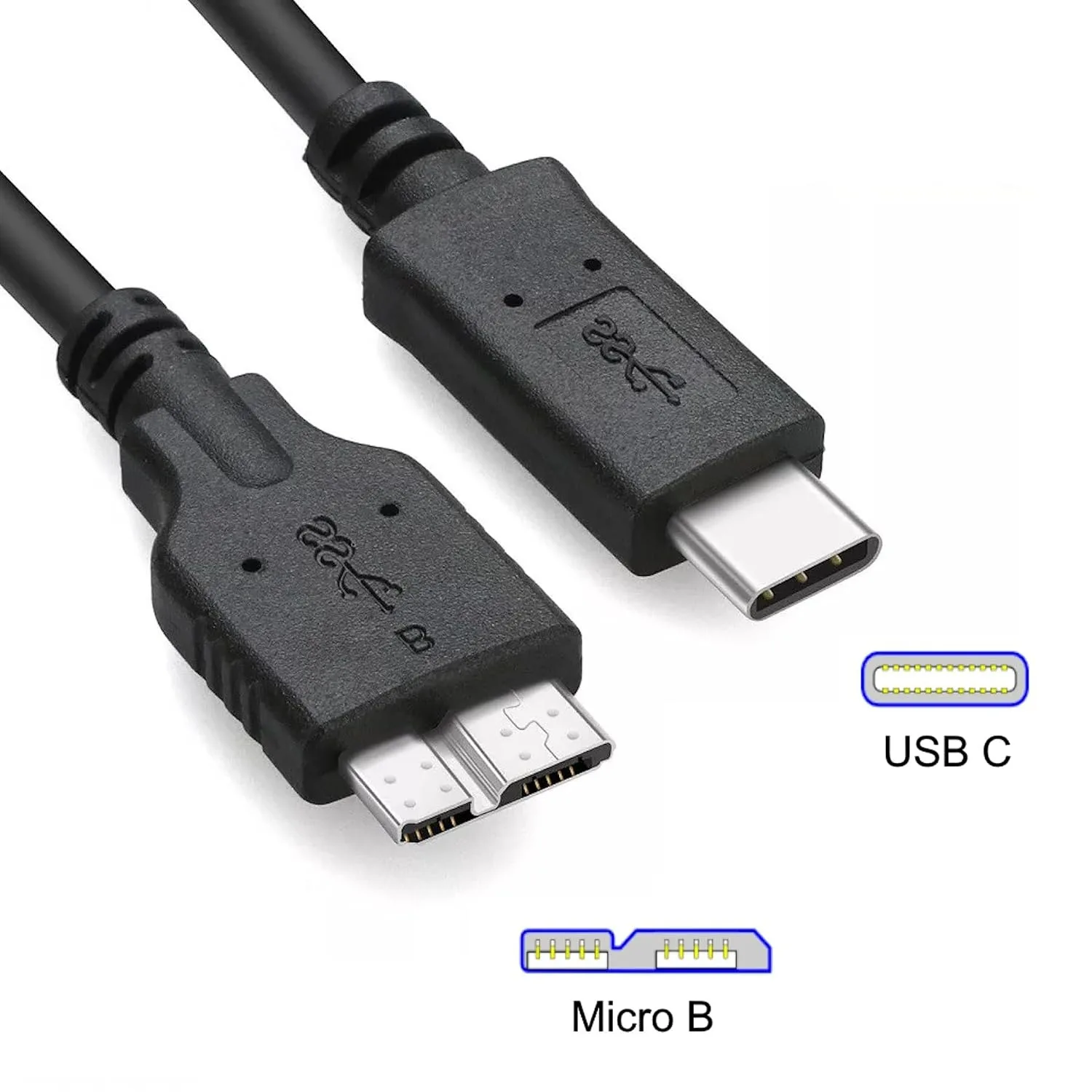 Фото Кабель USB-C - Micro-B 3.0, 1 м, 5 Гбит/с, 3 А, для быстрой синхронизации данных, для Macbook Pro, жестких дисков HDD/SSD, Micro-B - USB-C №1