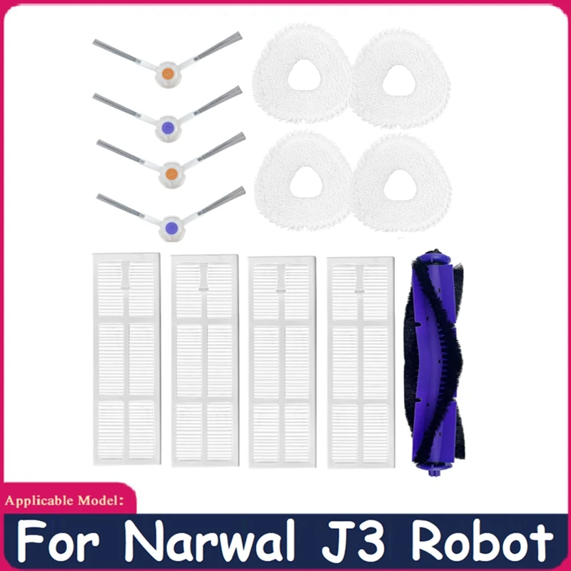 

13Pcs Accessories Kit For NARWAL J3 Robot Vacuum Cleaner Washable HEPA Filter Main Side Brush Mop Cloth Spare Parts