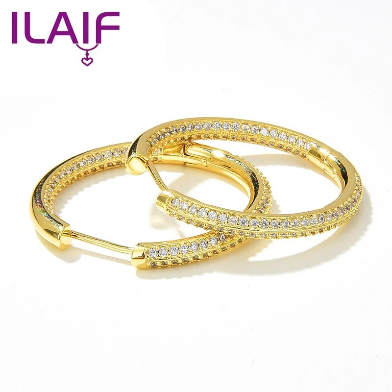 

Popular Gold Color Full Zircon Hoop Earrings For Women Simple Design Round Circle Earrings Steampunk Accessories Jewelry