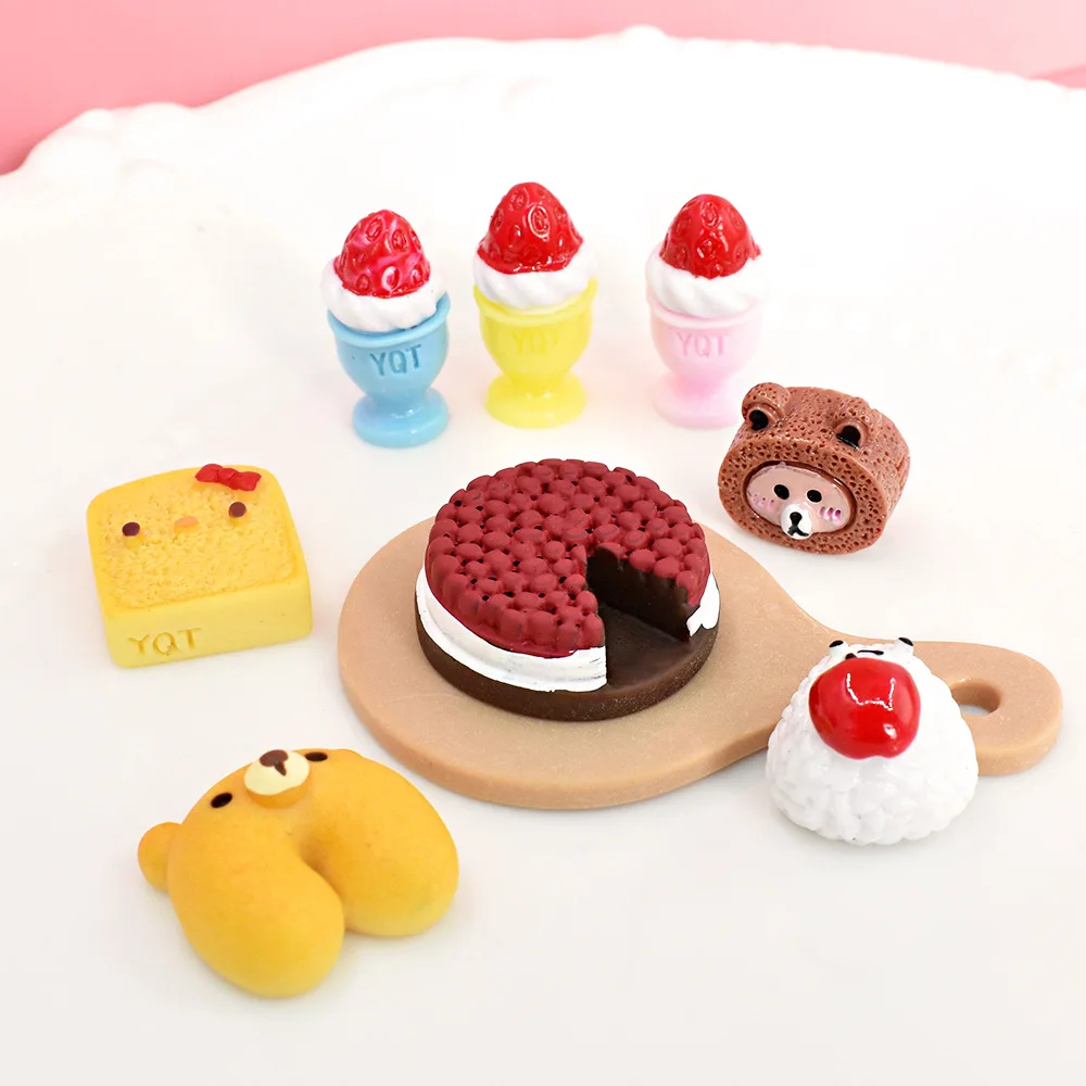 

10pcs Kawaii Resin Bear Bread/cake Cabochons Flatback Miniature Accessories Craft Material Charms Diy Phone Case Decoration Item