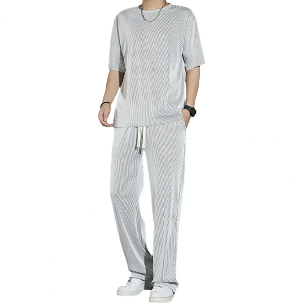 

Ice Silk Sports Set Men's Summer Thin Tracksuit Men 2023 Casual Long Pants Short Sleeve T-shirt Quick Drying Clothes Sets