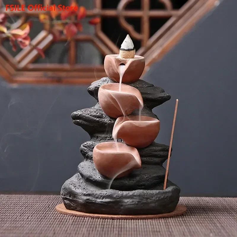 

FSILE Backflow Incense Stove Sandalwood Incense Stove Incense Path Thread Incense Insert Creative High Mountain Water Decoration