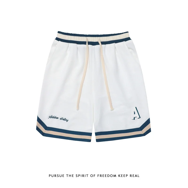 High quality Straight Summer Fashion Brand Ribbon Splice Sports Capris Men's Streets Loose Versatile Basketball Shorts