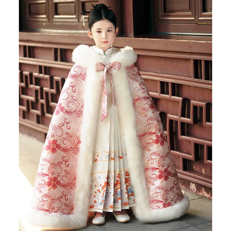 Новое зимнее толстое теплое пальто Hanfu плащ с капюшоном милая ветрозащитная