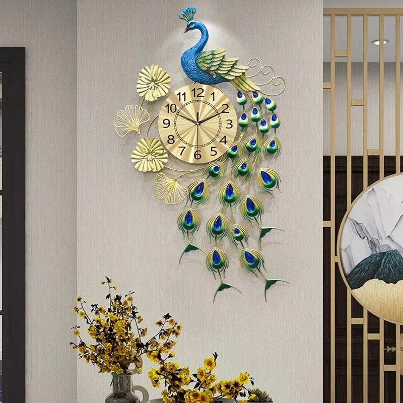 Фото Роскошные настенные часы Peacock: Минималистичный скандинавский дизайн, бесшумные, эстетичные, большие, для ресторана и домашнего декора №3