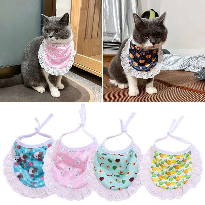 

Pet Supplies Bib Cat And Dog Cartoon Plaid Saliva Towel Kitten Puppy Lace Scarf Cotton Dog Collar Cat Bow Tie Pet Accessories