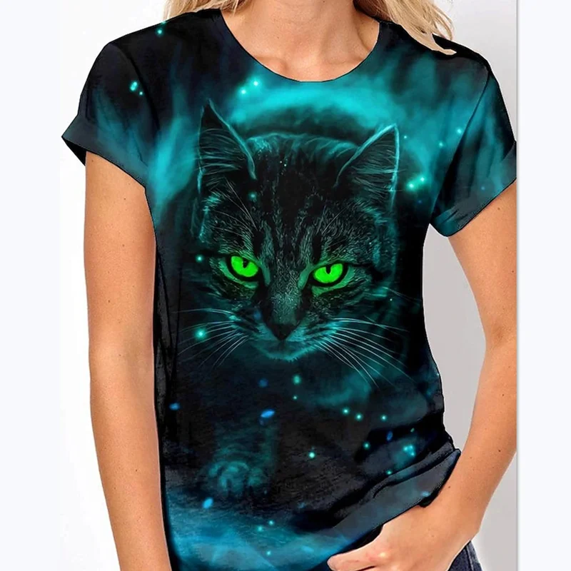 

Summer Short Sleeve Cute Forest Cat 3D Printing O-neck Comfortable T-shirt Women's Funny New Retro Pullover Fashion Ladies Top