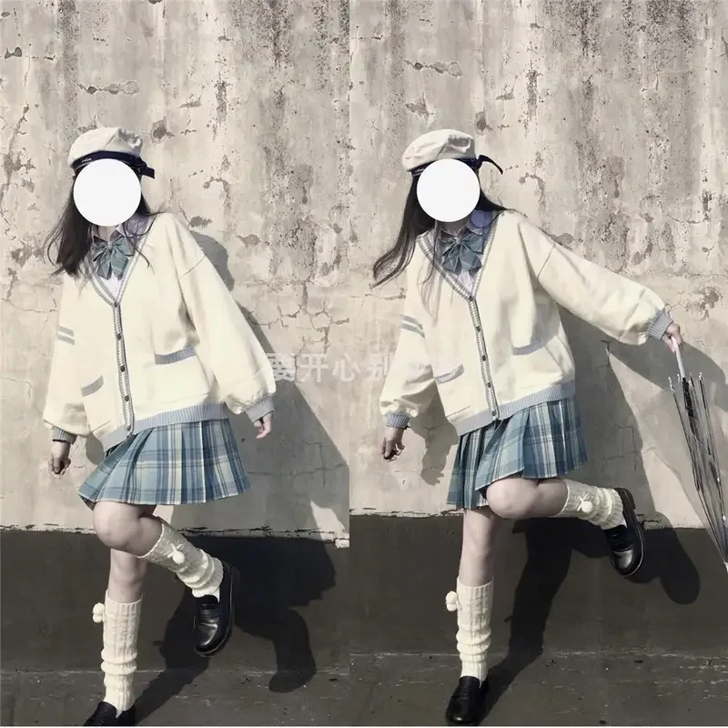 Японский Школьный свитер весна-осень 2024 Хлопковый вязаный с V-образным вырезом