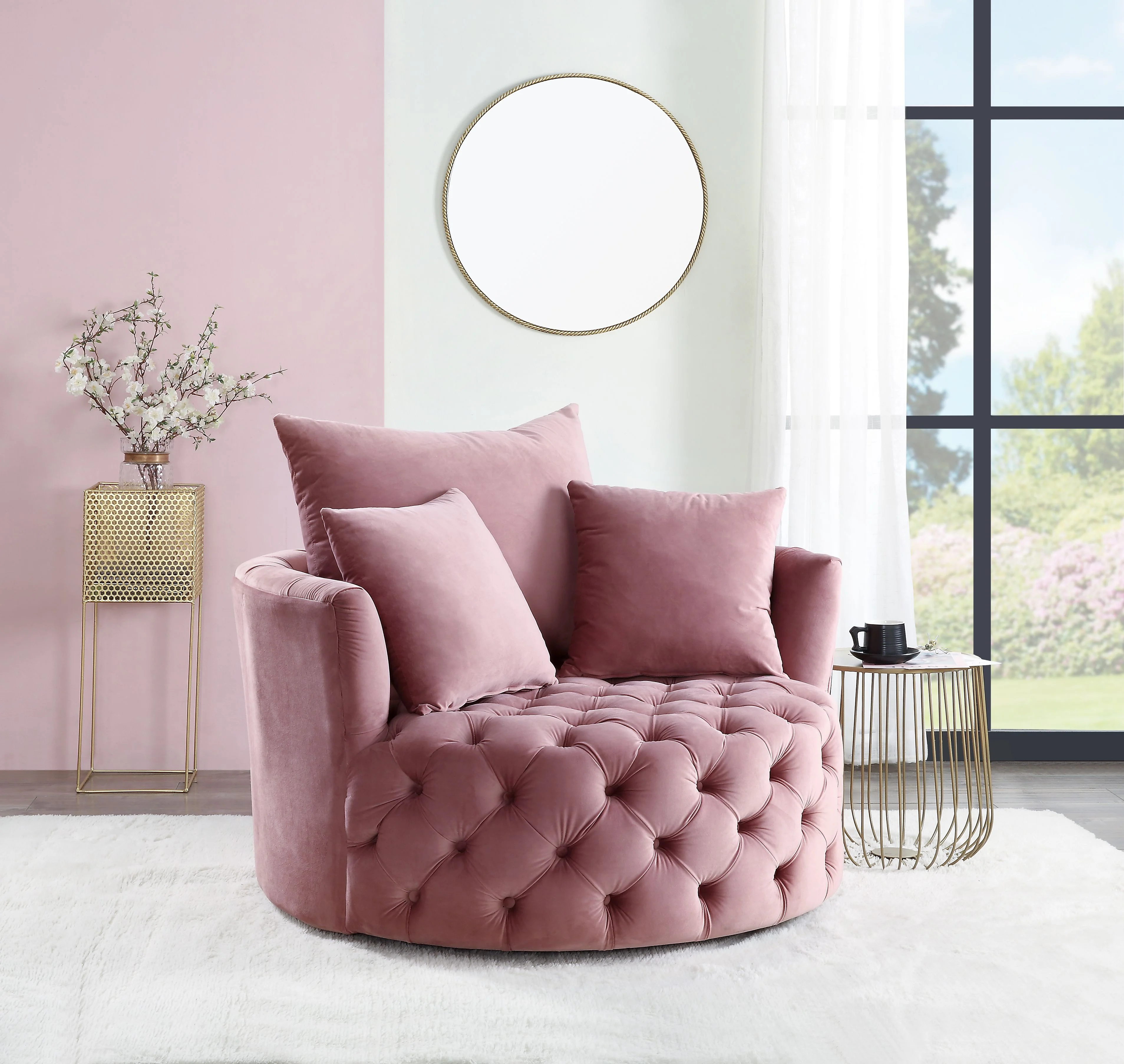 

Accent Chair w/Swivel, Pink Velvet