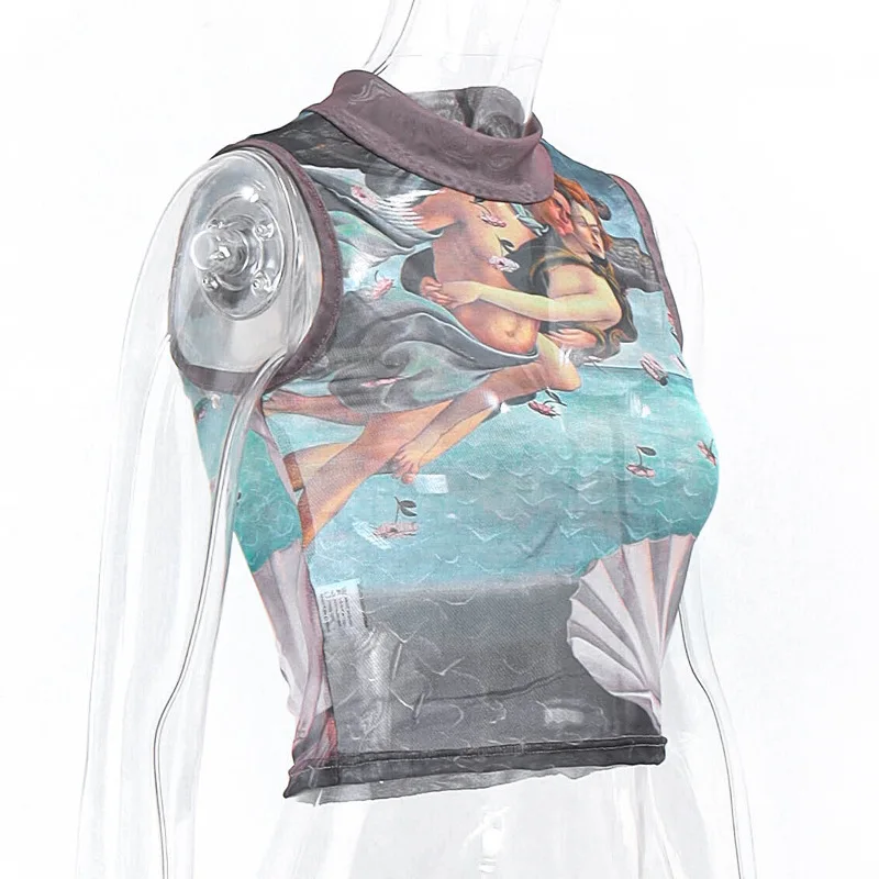 NEONBABIPINK Ретро абстрактный принт прозрачные сетчатые топы винтажная одежда эпохи