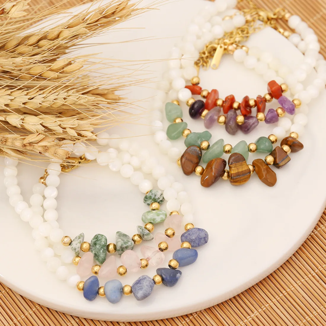 

New Handmade Beaded Natural Stone Bracelet For Women Fashion Stainless Steel Bracelet 2023 Trend Girl Jewelry Gift