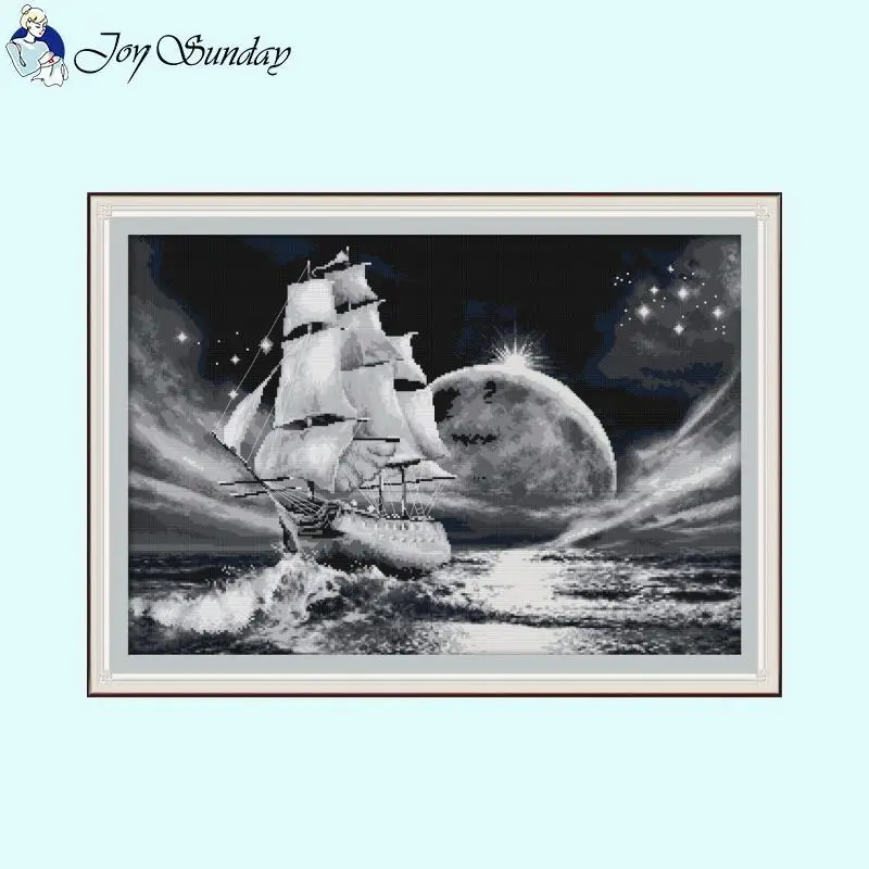 

Sailboat Sailing Away DIY Black Pattern Cross Stitch Kits DIY Hand Needlework 14 16 11CT White Counted Canvas Fabric Embroidery