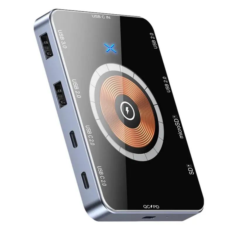 

8 In 1 Multi USB Charger Hub Magnetic 15W Wireless Charger Docking Station Charger Hub For Laptops Mouse Earphones U Disk