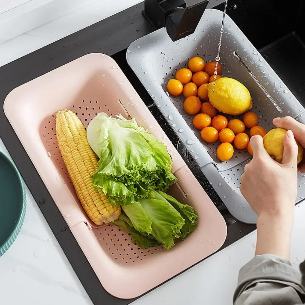 

Foldable Cleaning Vegetable Fruits Drainer Basket Sink Drain Rack Kitchen Accessories Storage Racks Drying