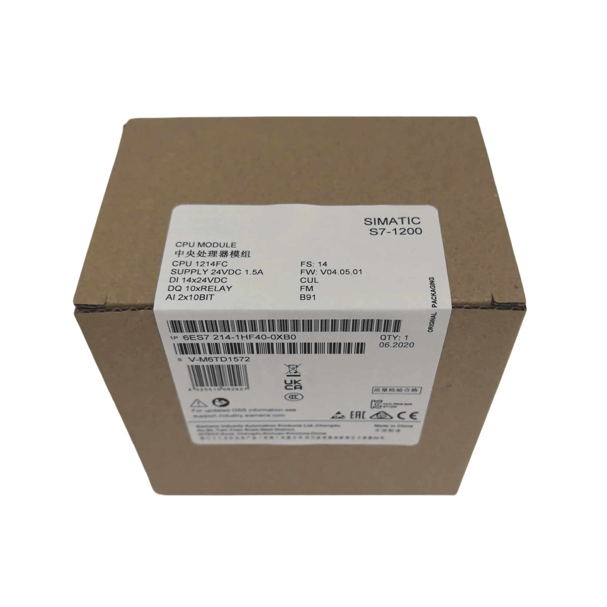 Новый модуль процессора 6ES7214-1HF40-0XB0 SIMATIC S7-1200 с защитой от неисправностей CPU1214FC ПЛК