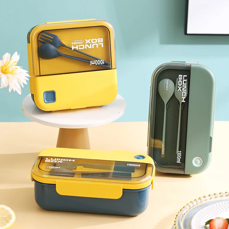 

Separate Lunch Box Portable Bento Box For Kid Student Microwae Heating Leak-Proof Plastic Food Storage Container With Spoon Fork