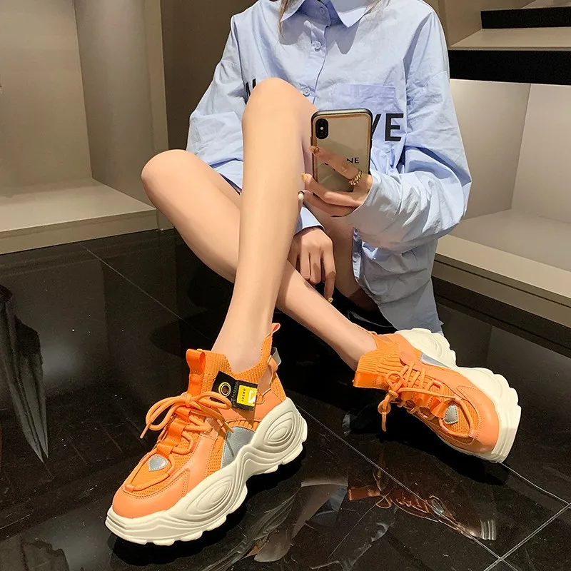 High Top Sneakers Woman Summer Shoes Mesh Female Fashion Height Increasing 4CM Ladies Trainers Chunky Sneaker Woman Basket Femme