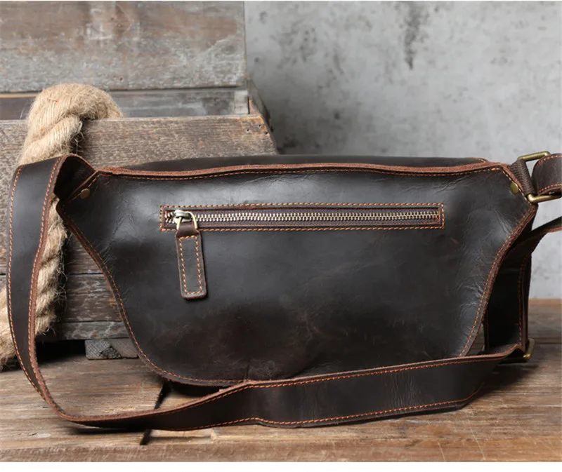 Fashion designer natural crazy horse leather men large-capacity chest bag daily single shoulder messenger real cowhide belt bag