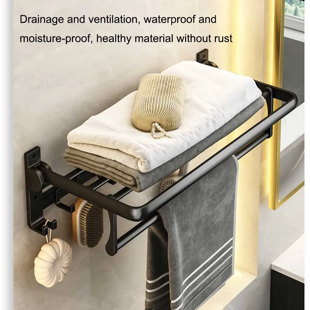 

Bathroom Towel Holder Rack Shelf Aluminum Hanger Wall Mounted Storage Shelves